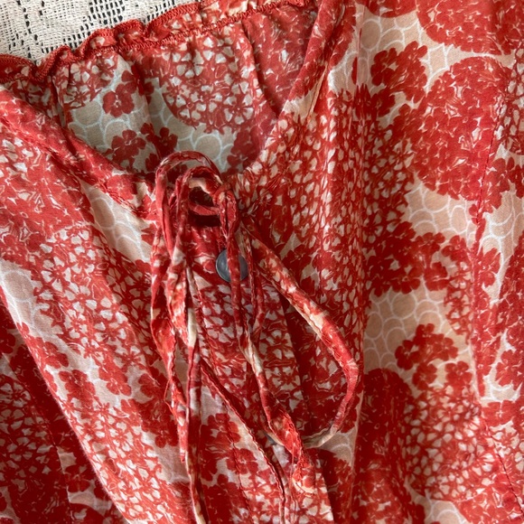 Da-Nang Silk/ Cotton Blouse in coral and white sz. M - Picture 3 of 6